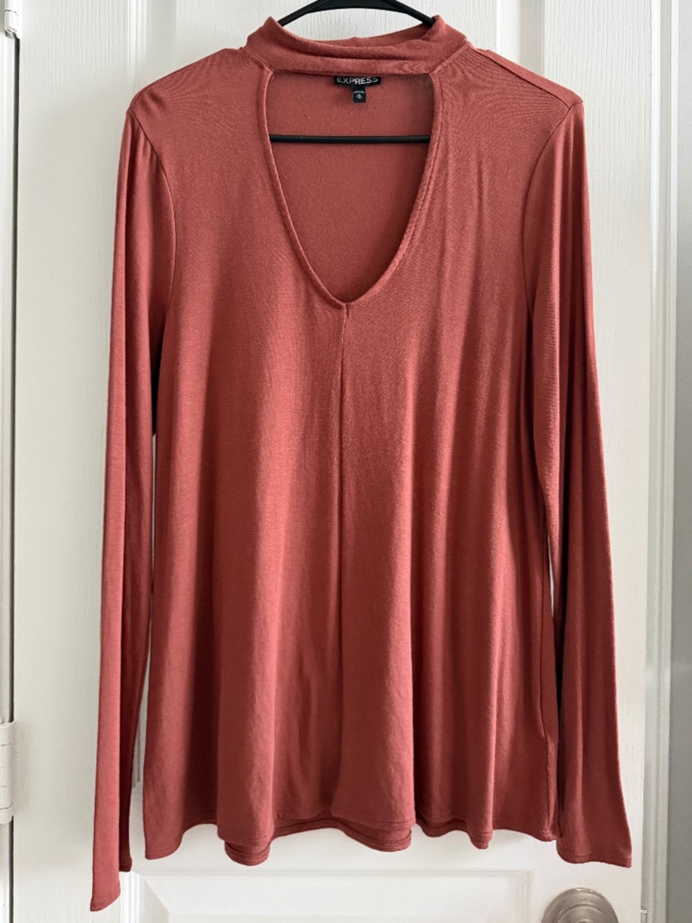 Express Terracotta Rust Cutout Mock Neck Top M Modal Blend